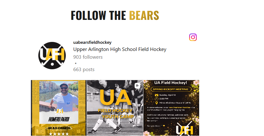 Follow the Bears Instagram feed embedded on the UA Field Hockey site